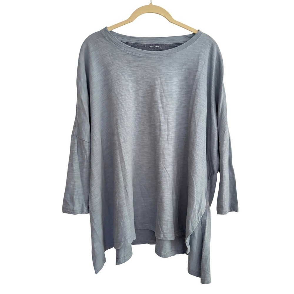 Mersea One Size Catalina Slub Tee Tunic Top Oversized Boxy Beachy Light Blue